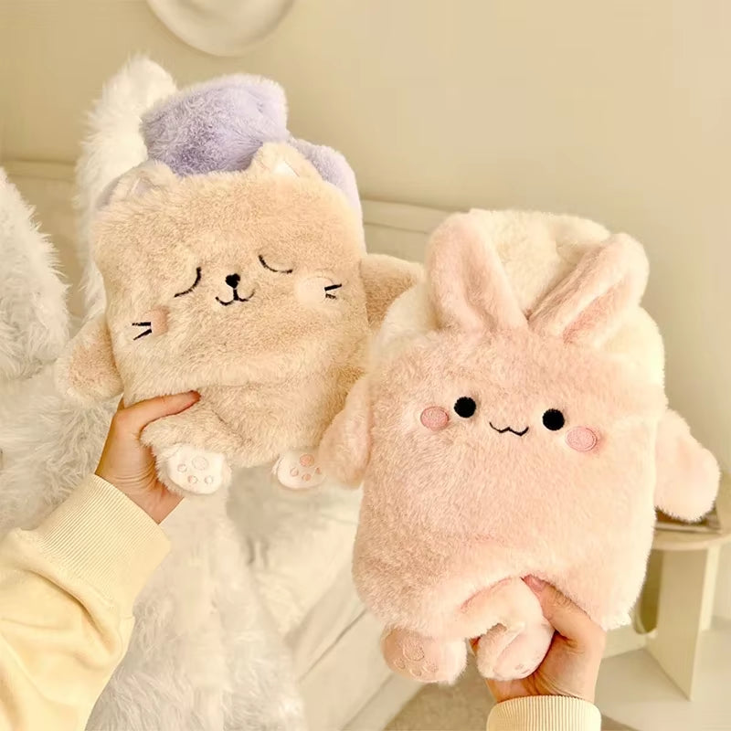 Kawaii Insulation Hot Water Bottle Plush Rubber Hand and Foot Belly Warmer Explosion-Proof Hot Water Bag for Women Period Cute