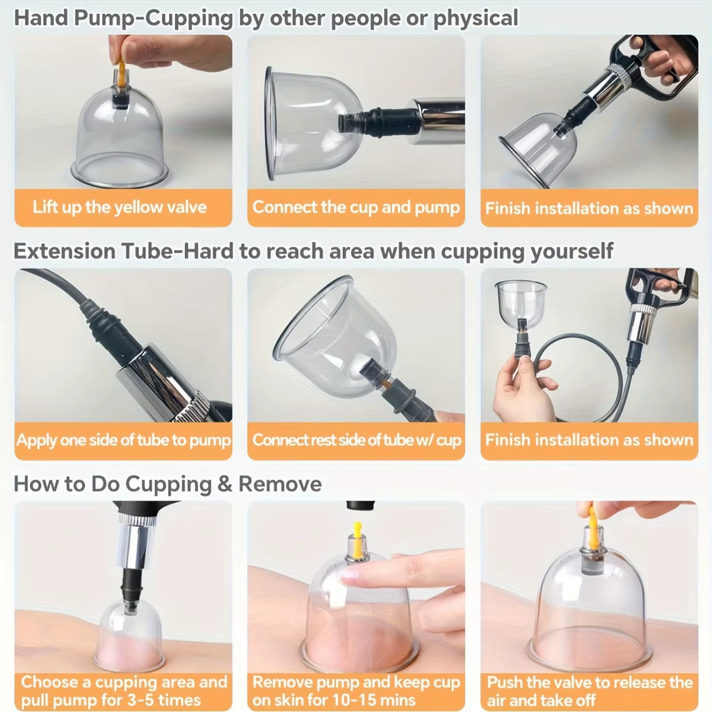 24Pcs Cupping Relax Set Multiple Sizes of Vacuum Cups with Hand Pump and Detailed Cupping Manual Massage Cupping Set for Massage